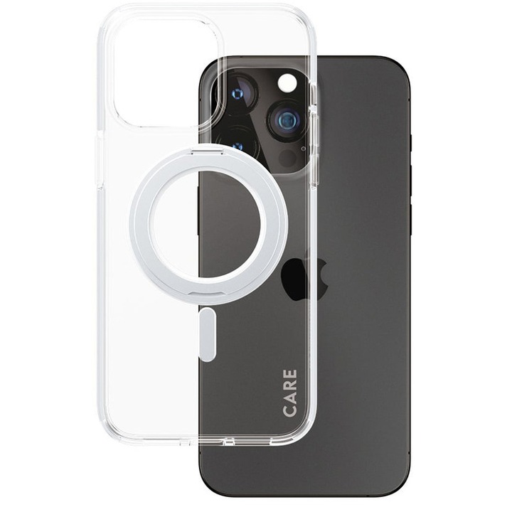 PanzerGlass Hard Care kihajtható állvány és MagSafe védőtok iPhone 15 Pro Maxhoz, átlátszó/ezüst