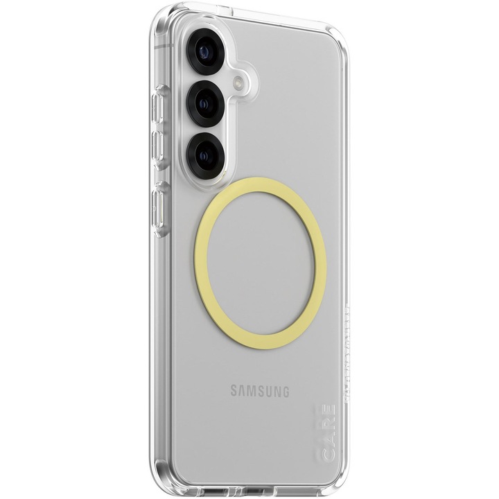 Husa de protectie PanzerGlass Hard Care Urban Combat Qi Compatible pentru Samsung Galaxy S25, Transparent/Galben