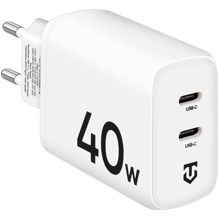 Incarcator retea Tactical Base Plug Dual, 2xUSB-C,40W, Alb