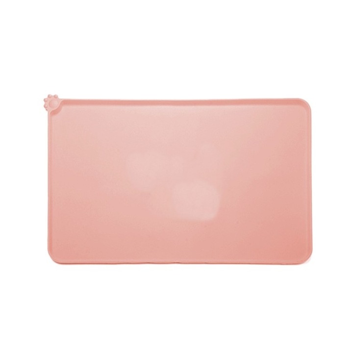 Силиконова подложка за домашни любимци Cyrax, за купички за вода и храна, неплъзгаща се, повдигнати ръбове за задържане на вода, 48.5x30 см, розова