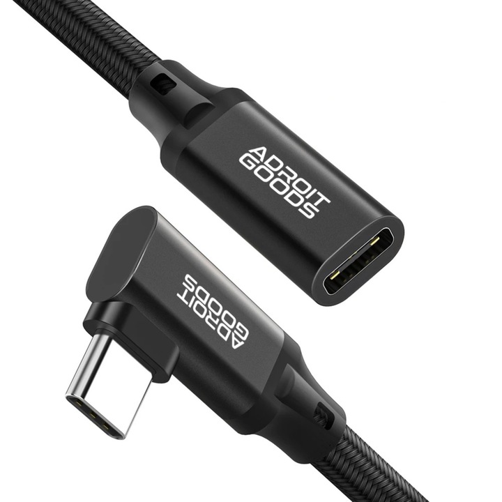 AdroitGoods USB-C ъглов удължителен кабел - 10Gbps - 4K@60Hz - Женски към мъжки кабел - 300 см - Удължител - черен