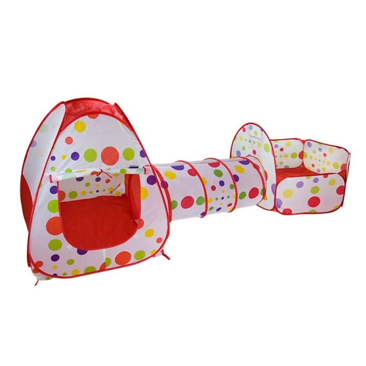 3 az 1-ben játszótér játszótérrel, alagúttal és sátorral, beltéri/kültéri, piros