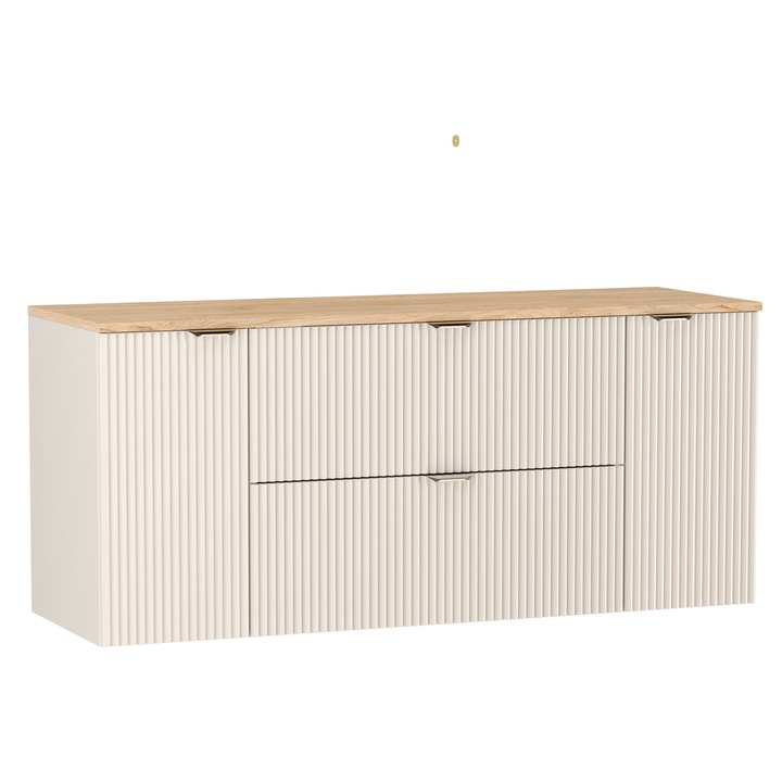 Dulap pentru lavoar Wena Meble, cu 2 usi si 2 sertare, fronturi canelate Willy, 140x60x47 cm, Casmir/Nuc top