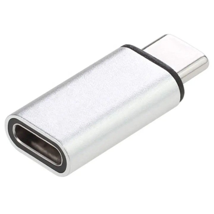 Adaptor OTG cu mufa de tip Light la USB-C 3.1, Plug & Play, Incarcare 5V/2A, Carcasa din aluminiu, Compatibilitate universala, Argintiu