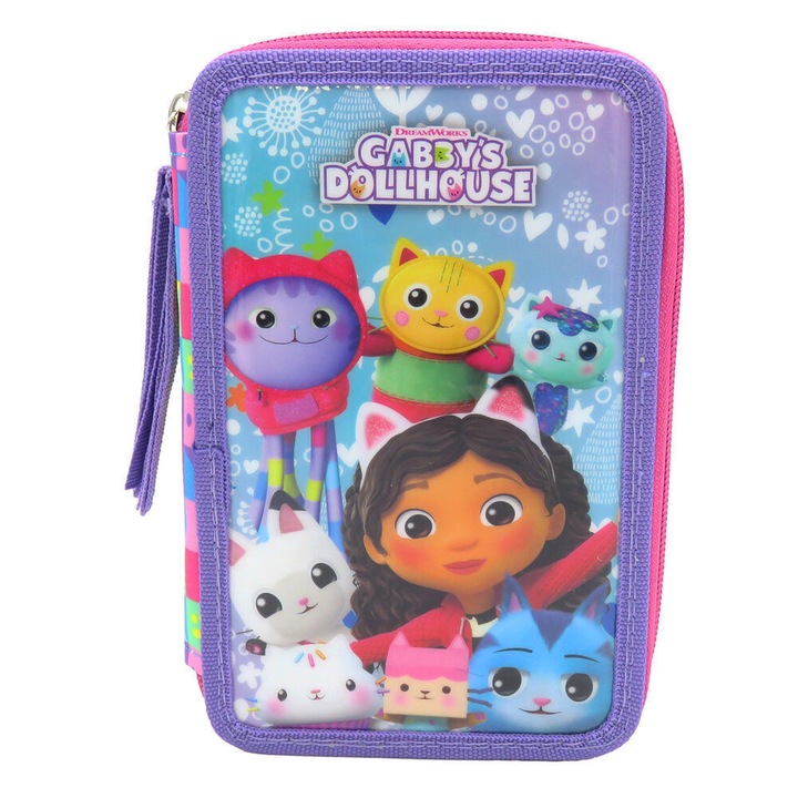 Penar cu 3 compartimente, 20x13x7 cm, echipat, 40 piese, multicolor, Gabby's Dollhouse