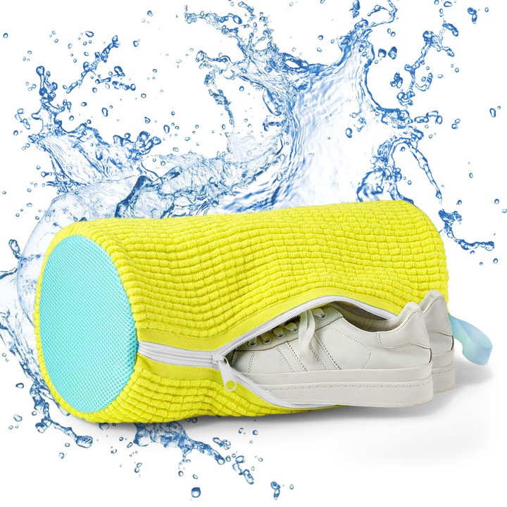 Sac pentru spalare incaltaminte, zioda smart essentials®, cu peri interiori pentru curatare 360°, husa pentru spalare, uscare, transport si depozitare incaltaminte, poliester premuim durabil, reutilizabil, portabil, rezistent, marime XXL, 19x39 cm, galben