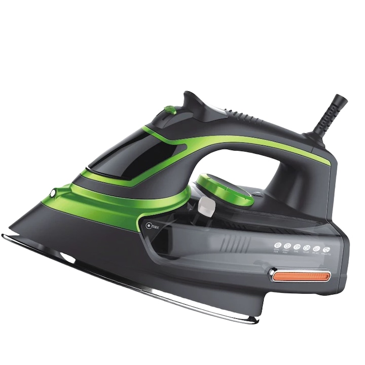 Fier de calcat cu aburi, 2000W, talpa ceramica, 50/60Hz, fier uscat, pulverizare, abur, autocuratare, temperatura reglabila, negru verde