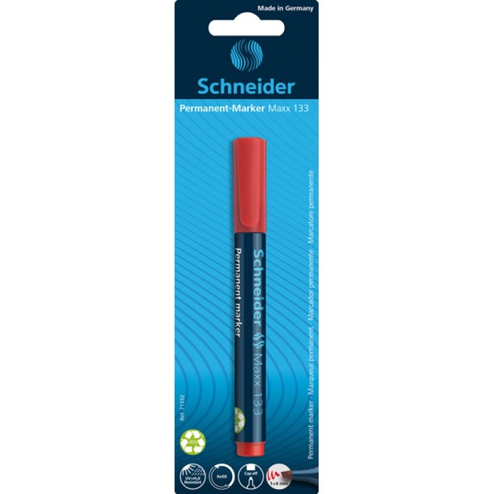 Marker permanent Schneider Maxx 133, 1-4mm, rosu, blister