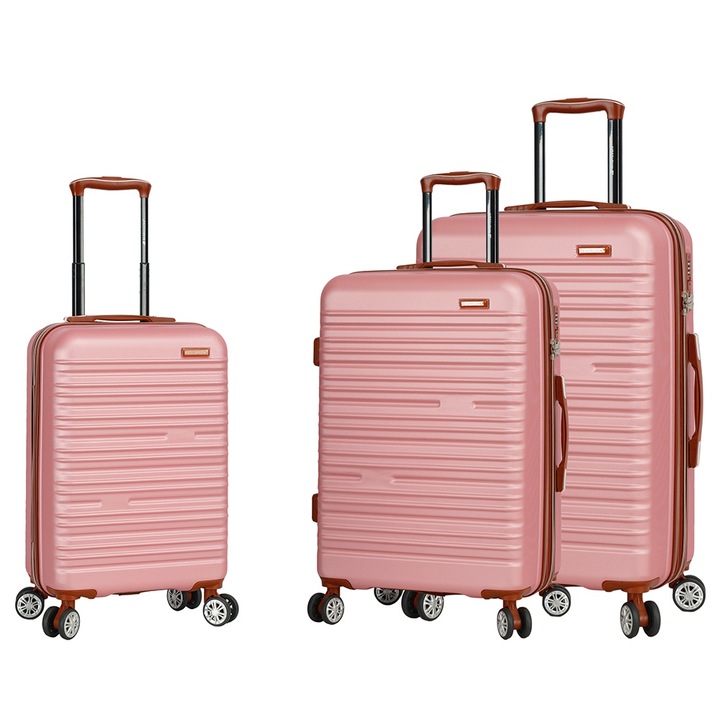 Set trolere Madisson SW33803, ABS, cifru, 4 roti duble, 3 piese, rose