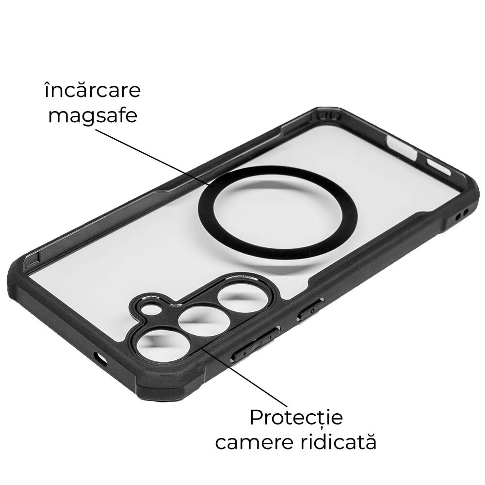 Husa SILKASE pentru Samsung S25 Plus, AntiGravity, AntiShock, negru/transparent