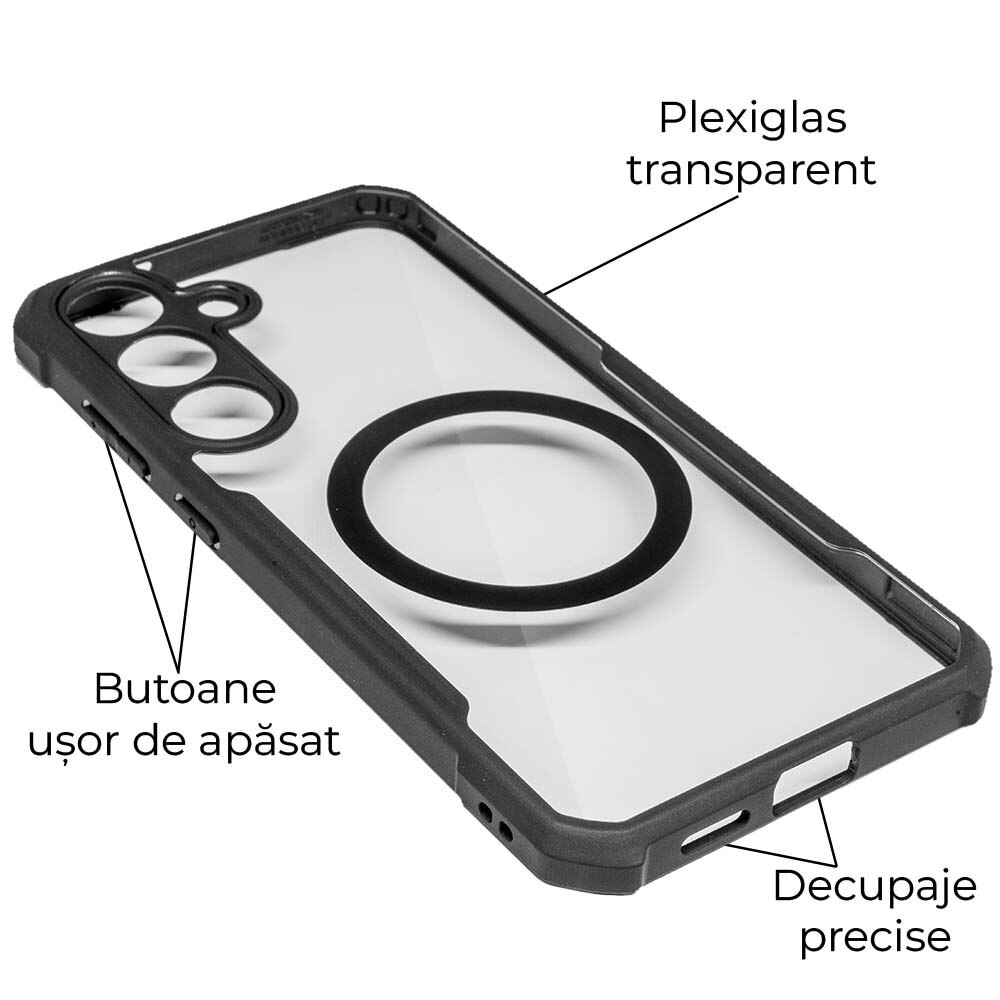 Husa SILKASE pentru Samsung S25 Plus, AntiGravity, AntiShock, negru/transparent