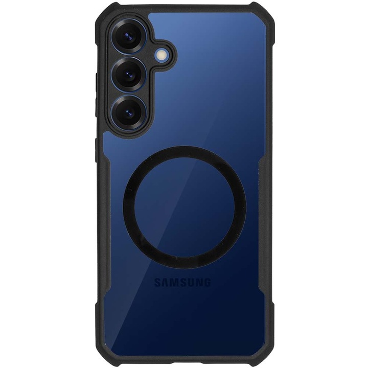 Husa SILKASE pentru Samsung S25 Plus, AntiGravity, AntiShock, negru/transparent