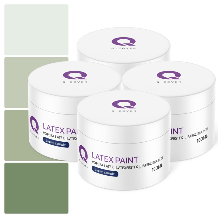 Vopsea latex, Set de esantioane de culoare, Multicolor, Nuante de verde, Mat, 4 buc., 150ml