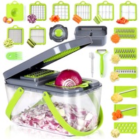 Razatoare Multifunctionala 22 in 1 cu Recipient Infiniteea™, Tocator pentru Legume si Fructe, Feliator Multifunctional si Manual, Maner Protectie, Accesorii Feliere, Maruntire, Curatare, Strecuratoare, Lame Otel Inoxidabil, Ideala Bucatarie, Gri/Verde
