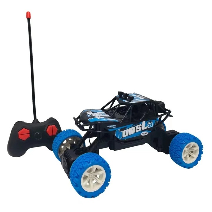 Masina off road de jucarie cu telecomanda 27 MHz, cu lumini, scara 1:18, 20x12x11 cm, negru-albastru
