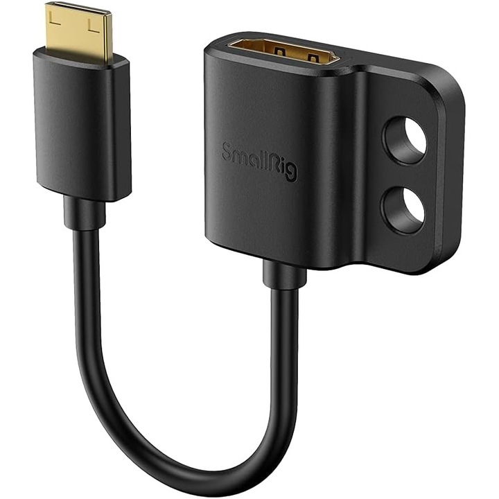 Mini HDMI-HDMI anyakábel-adapter, C-tól A-ig, 4K, 14 cm hosszú, 1/4-20"-os szorítóval és csavarokkal, mini HDMI-porttal rendelkező fényképezőgépekhez, például Nikon Z6, Z7, D780, Canon EOS RP, 5D Mark IV