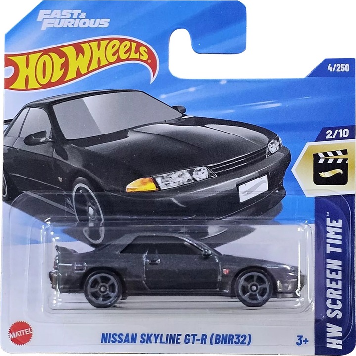 Количка Hot Wheels 2025 Nissan Skyline GT-R (BNR32) Кола под налягане, JFN59, 1:64 черен