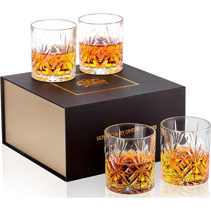 Комплект от 4 чаши за уиски KANARS, безоловен кристал, 300 ml, премиум кутия