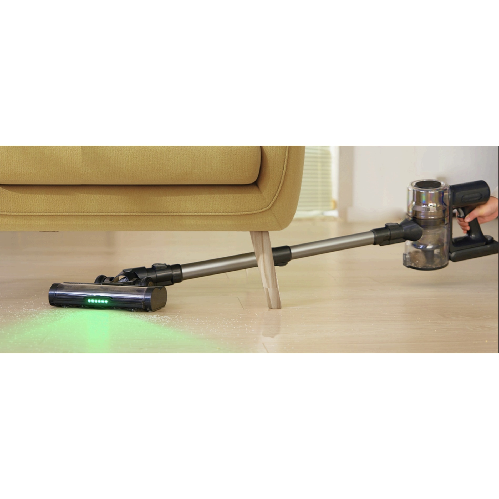 Aspirator vertical fara fir Proscenic P13, 550 W, Ecran LED digital, suport de perete cu incarcare, baterie detasabila 2500 mAh, autonomie 45 min, filtrare 99.99%, capacitate 1.2 L, perie cu iluminare LED verde, Negru