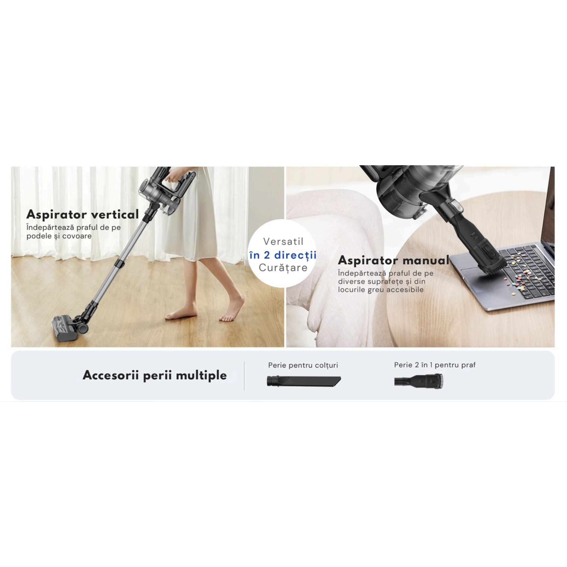 Aspirator vertical fara fir Proscenic P13, 550 W, Ecran LED digital, suport de perete cu incarcare, baterie detasabila 2500 mAh, autonomie 45 min, filtrare 99.99%, capacitate 1.2 L, perie cu iluminare LED verde, Negru