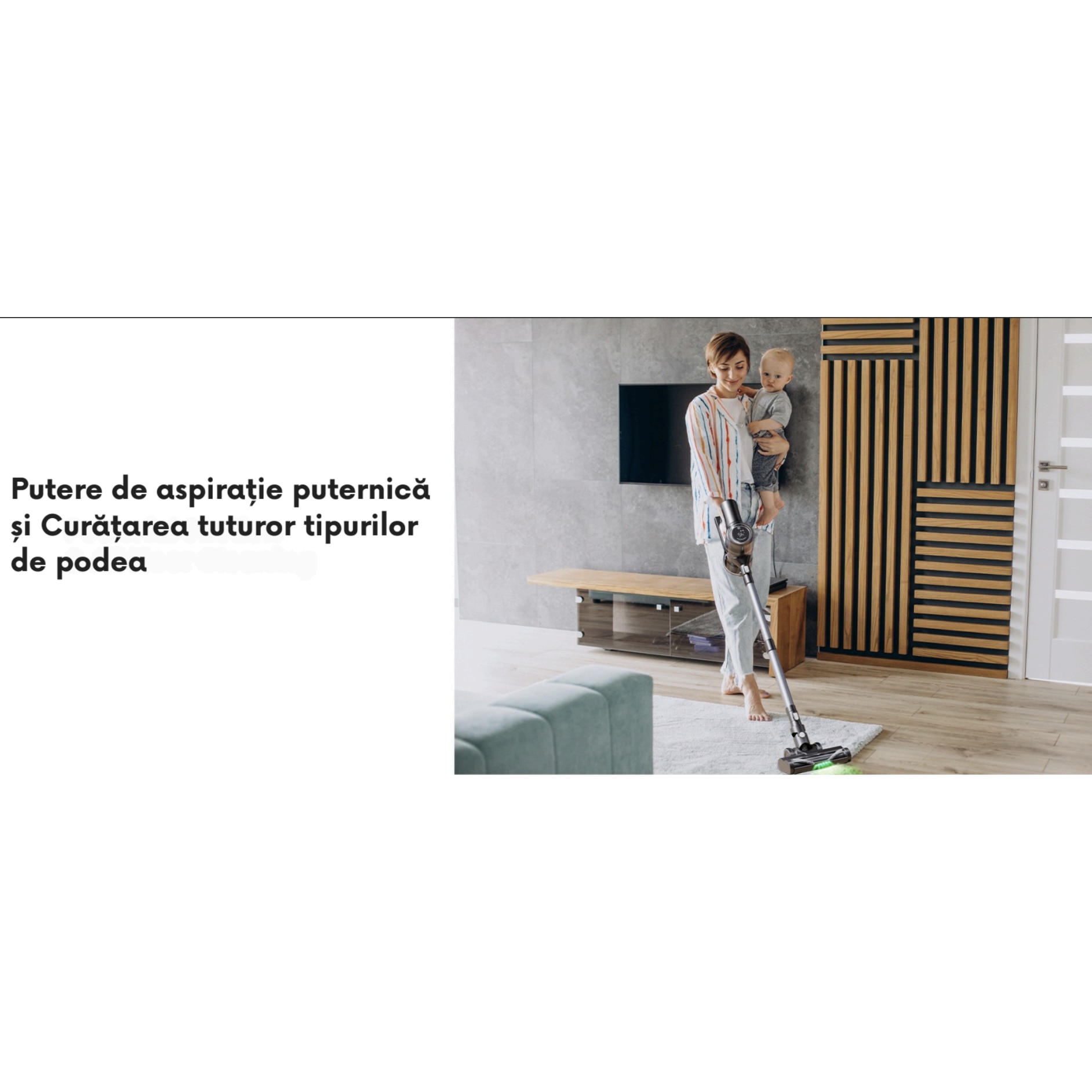 Aspirator vertical fara fir Proscenic P13, 550 W, Ecran LED digital, suport de perete cu incarcare, baterie detasabila 2500 mAh, autonomie 45 min, filtrare 99.99%, capacitate 1.2 L, perie cu iluminare LED verde, Negru