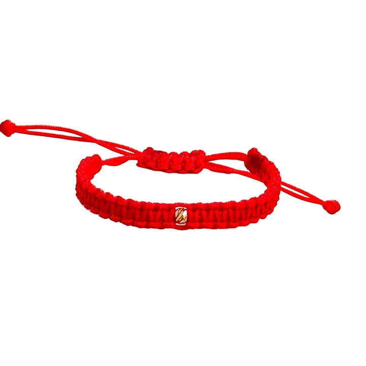 Bratara bebe copii 0-2 ani Aur 14k biluta 3mm, snur rosu, impletit, reglabil