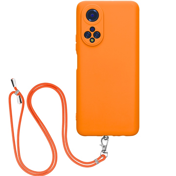 Husa pentru Honor X7 cu Snur Reglabil, Protectie, Confort, Material de Inalta Calitate, Acces la toare Porturile, Extrem de Rezistent, Anti-Soc, Anti-Zgarieturi, Senzatie Placuta la Atingere, Portocaliu Neon