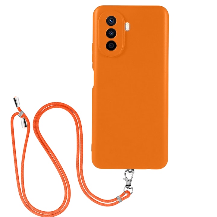 Калъф за Huawei Nova Y70 с регулируема каишка, защита, комфорт, висококачествен материал, достъп до всички портове, изключително издръжлив, устойчив на удар, против надраскване, приятно усещане при докосване, неоново оранжев
