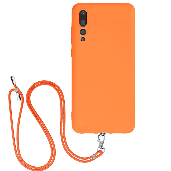 Калъф за Huawei P20 Lite с регулируема каишка, защита, комфорт, висококачествен материал, достъп до всички портове, изключително издръжлив, устойчив на удар, против надраскване, приятно усещане при допир, неоново оранжев