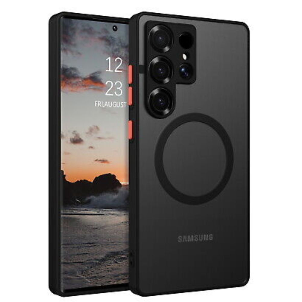 Husa Full Matte MagCover compatibila cu Samsung Galaxy S26 Ultra, Compatibila cu incarcarea wireless MagSafe, Fumuriu/Negru
