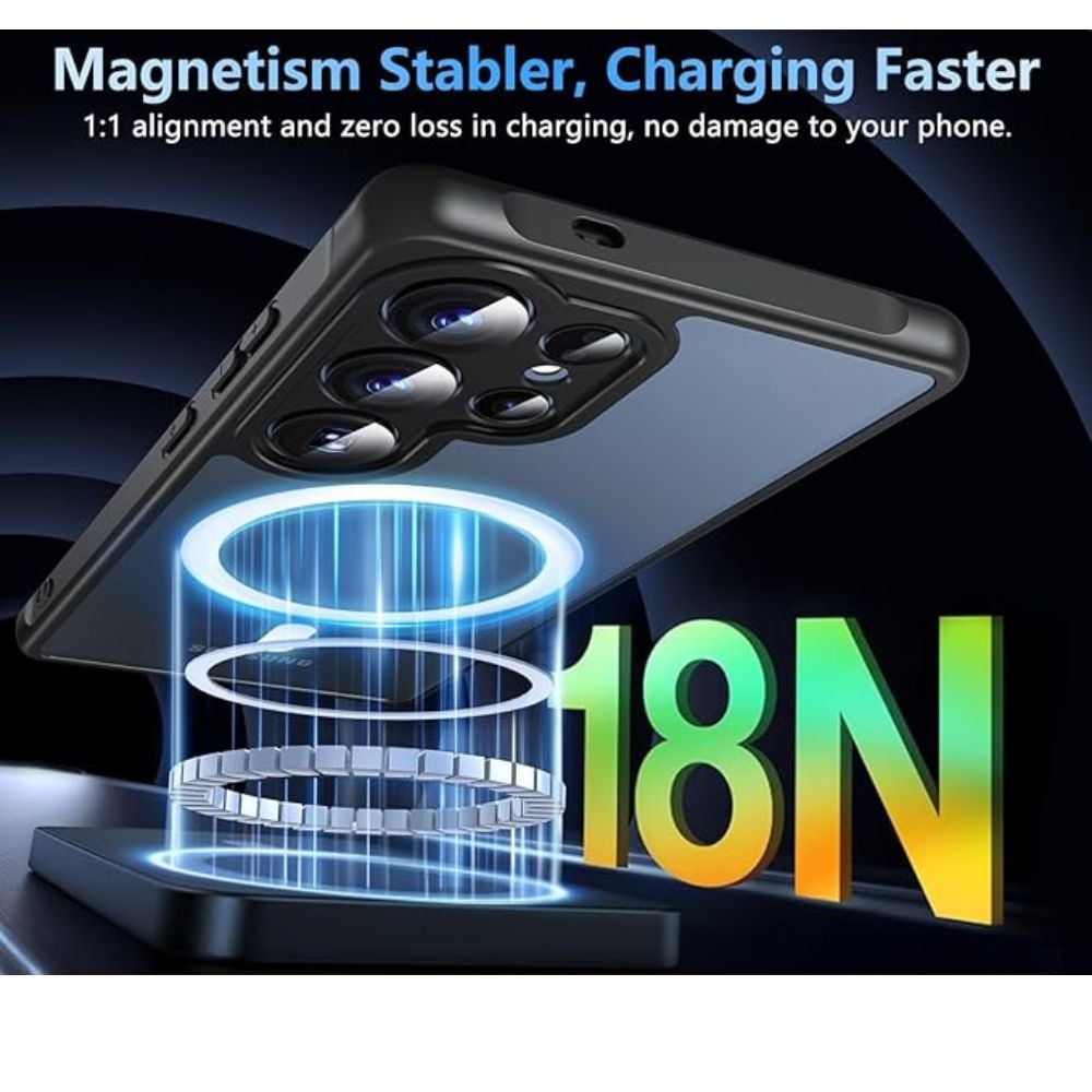 Husa Full Matte MagCover compatibila cu Samsung Galaxy S26 Ultra, Compatibila cu incarcarea wireless MagSafe, Fumuriu/Negru