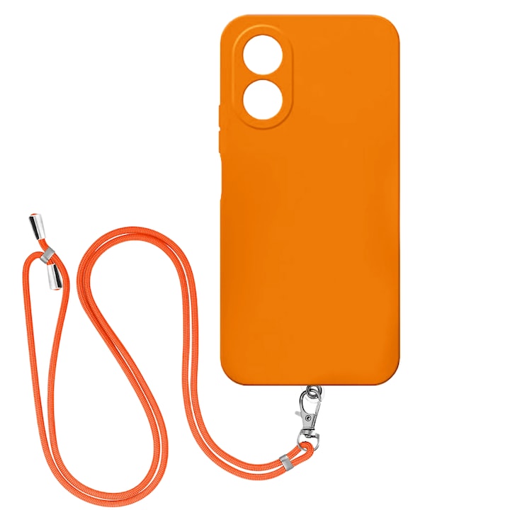 Калъф за Oppo A17 с регулируема каишка, защита, комфорт, висококачествен материал, достъп до всички портове, изключително издръжлив, устойчив на удар, против надраскване, приятно усещане при допир, неоново оранжев