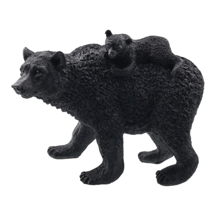 Decoratiune din rasina reprezentand un urs cu pui pe spate.30X23 cm negru