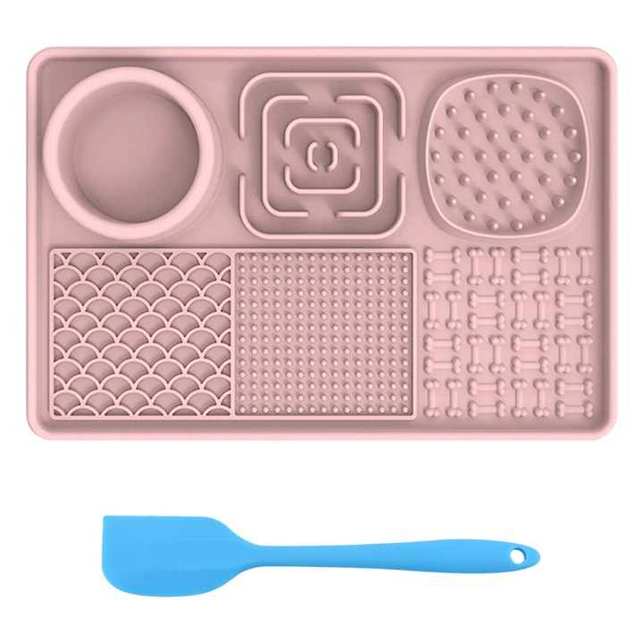 Szilikon lassú etető alátét tapadókorongokkal kutyáknak és macskáknak, rózsaszín, 30,4x20,3x4,1cm, 6 etetőhely