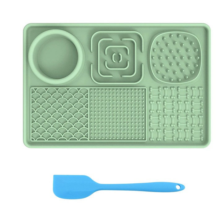 Matt etetőszőnyeg készlet kutyáknak és macskáknak, 6 etetőhellyel, zöld szilikon, 30,4x20,3 cm