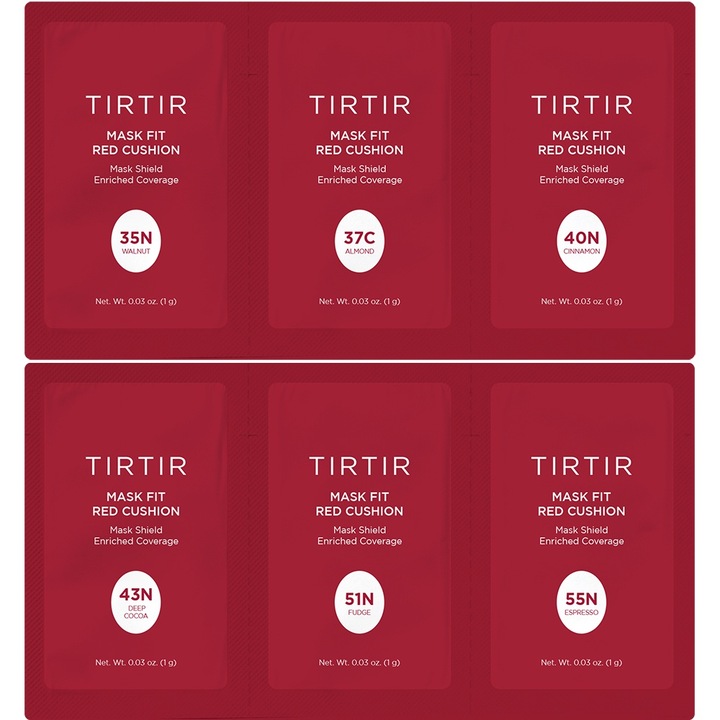 Пробен комплект Фон дьо тен Cushion Foundation, TIRTIR Sachet - Mask Fit Red Cushion Пробен комплект 6 цвята (35N-55N)