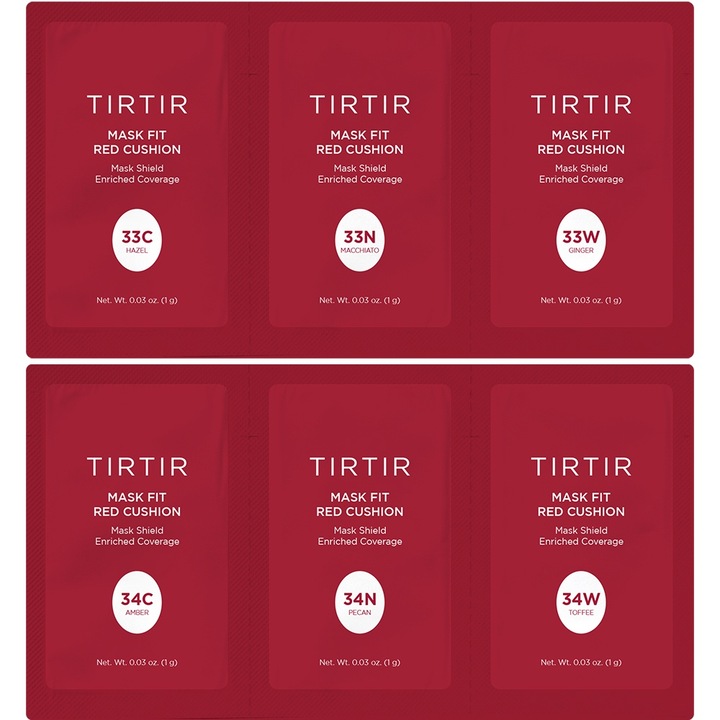 Пробен комплект Cushion Foundation, Tirtir Sachet - Mask Fit Red Cushion Trial Kit 6 цвята (33C-34W)