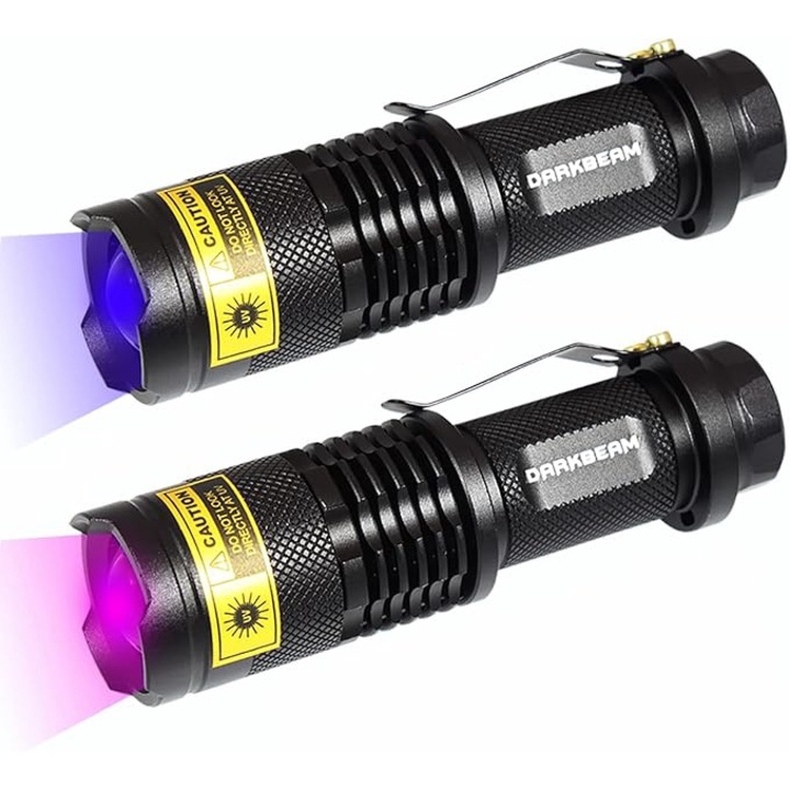 DARKBEAM UV фенерчета 365nm+395nm, преносими, акумулаторни с USB-C, IPX65 сертифицирани, комплект от 2 бр., черни