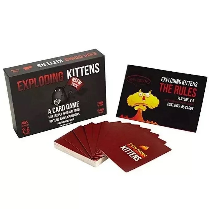 Настолна игра Exploding Kittens, за възрастни, 56 карти, многоцветна, 2-5 играча