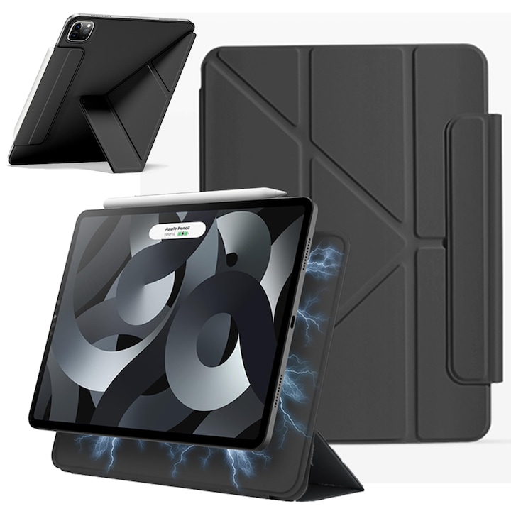 Husa tableta 4 in 1, wumeiwang, pentru iPad Air 11" 2024/ 2025 M2, M3 cu functie wake-up/sleep, magnetica, design Origami, suport ascuns pentru creion, negru