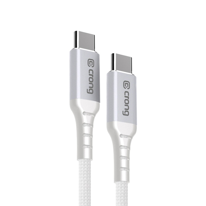 Cablu de date USB-C Crong Armor Link 60W, 25cm, alb, rezistent la socuri si indoiri
