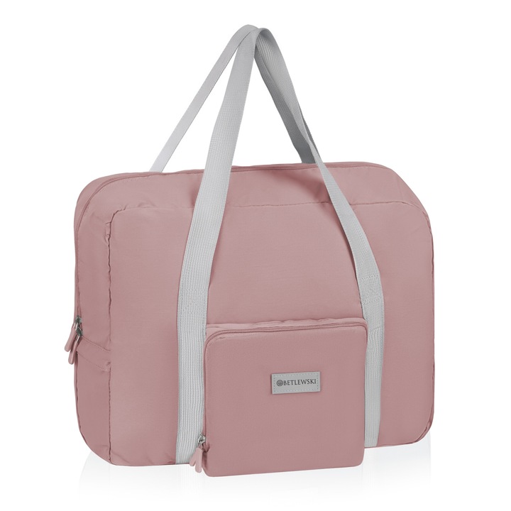 Сгъваема пътна чанта, Betlewski, Pocket, полиестер, розов цвят, две дръжки, 40 x 33 x 18,5 cm