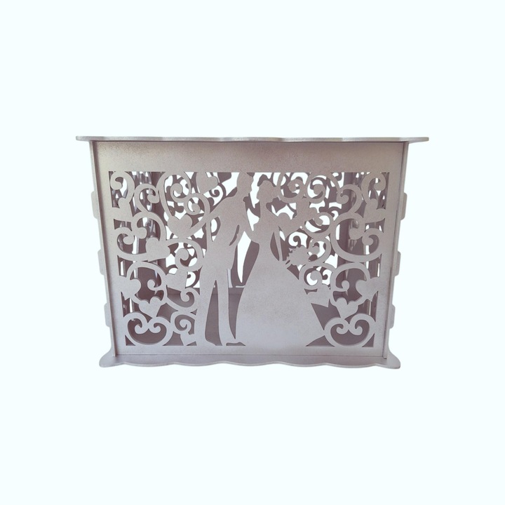 Cutie de dar pentru nunta, HDF, argintiu, 30x24x22.5cm