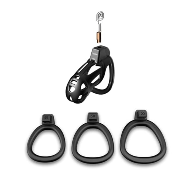 OEM Bondage szett, pénisz ketrec férfiaknak, 3 gyűrű, fekete, L