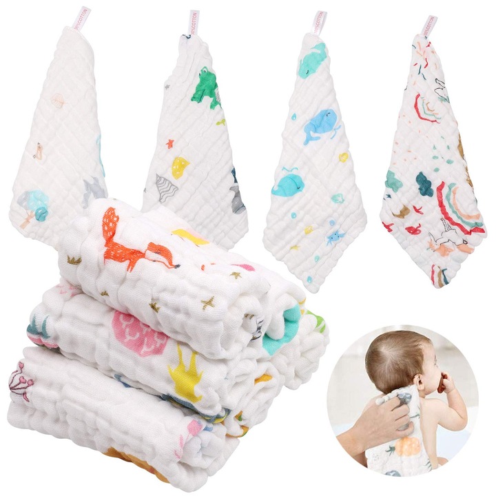 Set 10 prosoape din bumbac pentru copii, multicolor, 30x30cm