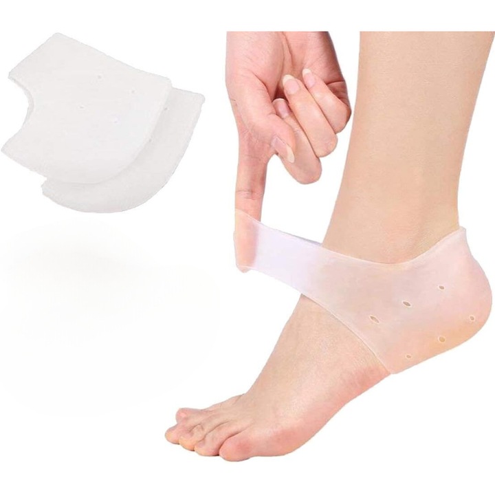 1 pereche de protectoare pentru calcai cu gel, mansoane pentru calcai pentru prevenirea basicilor, cupe din silicon pentru calcai si protectori pentru glezna pentru dureri de calcai si ameliorarea calcaielor crapate pentru barbati si femei