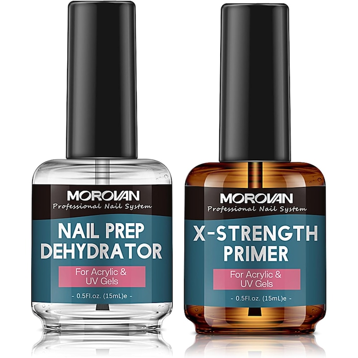 Set tratament unghii Morovan, dehidratant si primer, fara acid, 0.5oz, pentru unghii acrilice