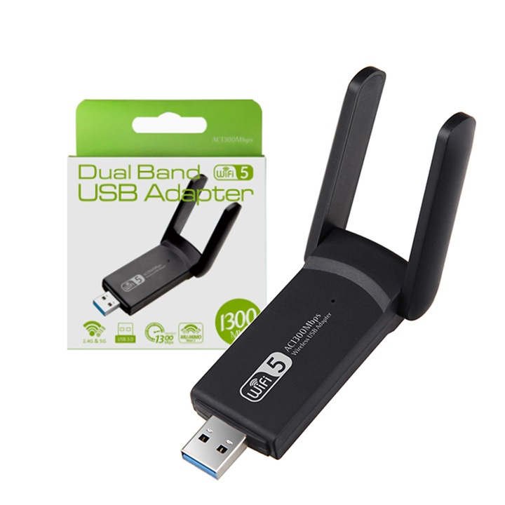 Adaptor Wireless Dual-Band 1300Mbps USB 3.0 2.4GHZ & 5.8GHZ Negru