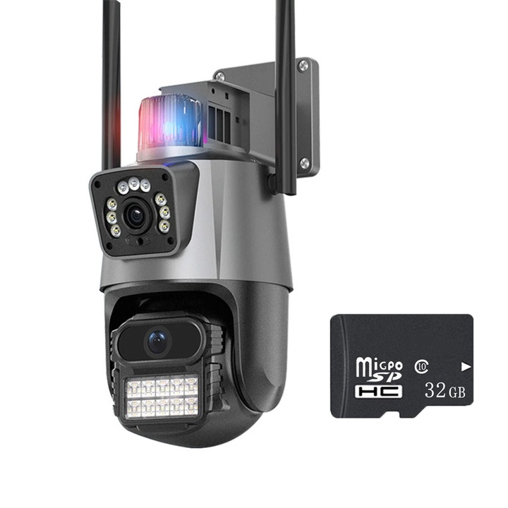 Camera de supraveghere duala WIFI P11 Pro, 8MP, Ultra HD, argintie, interior/exterior