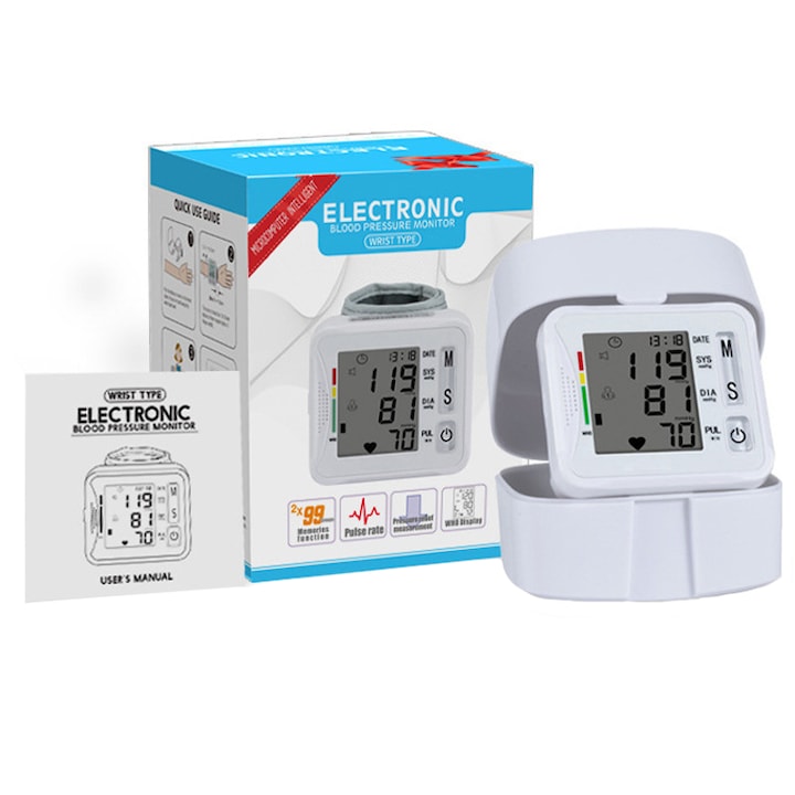 Tensiometru de brat, Afisaj LCD, Auto-masurare, Detectare puls neregulat, Alb